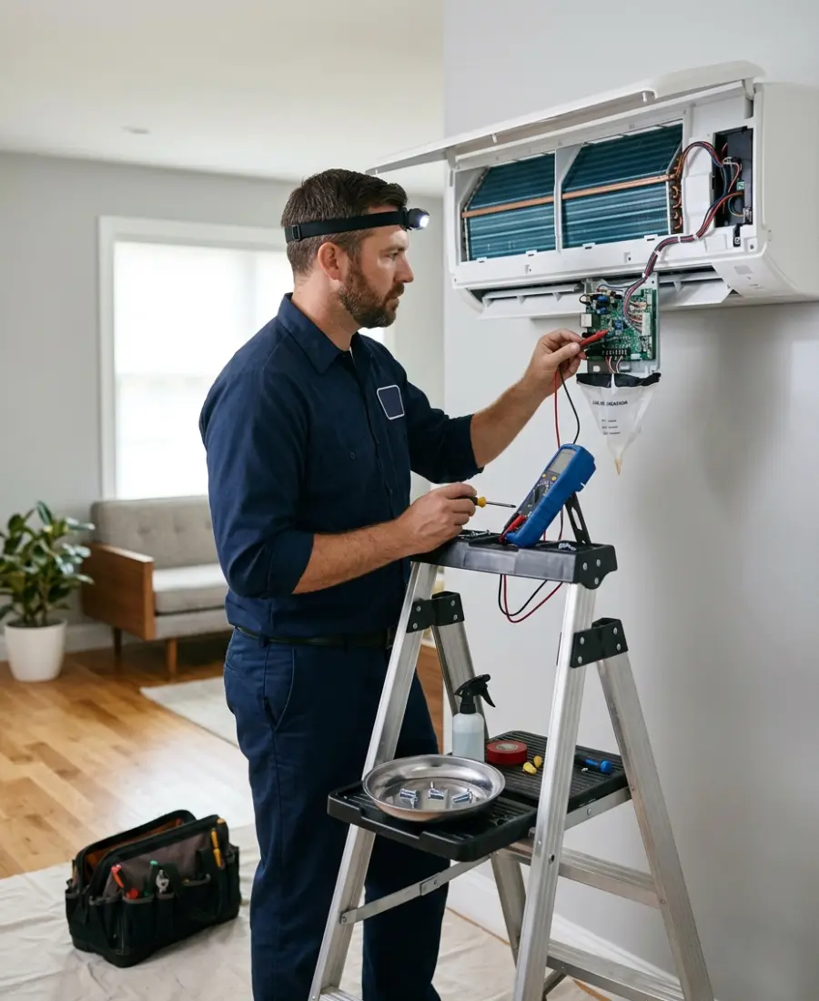 AC repair Marlborough MA technician servicing air conditioner